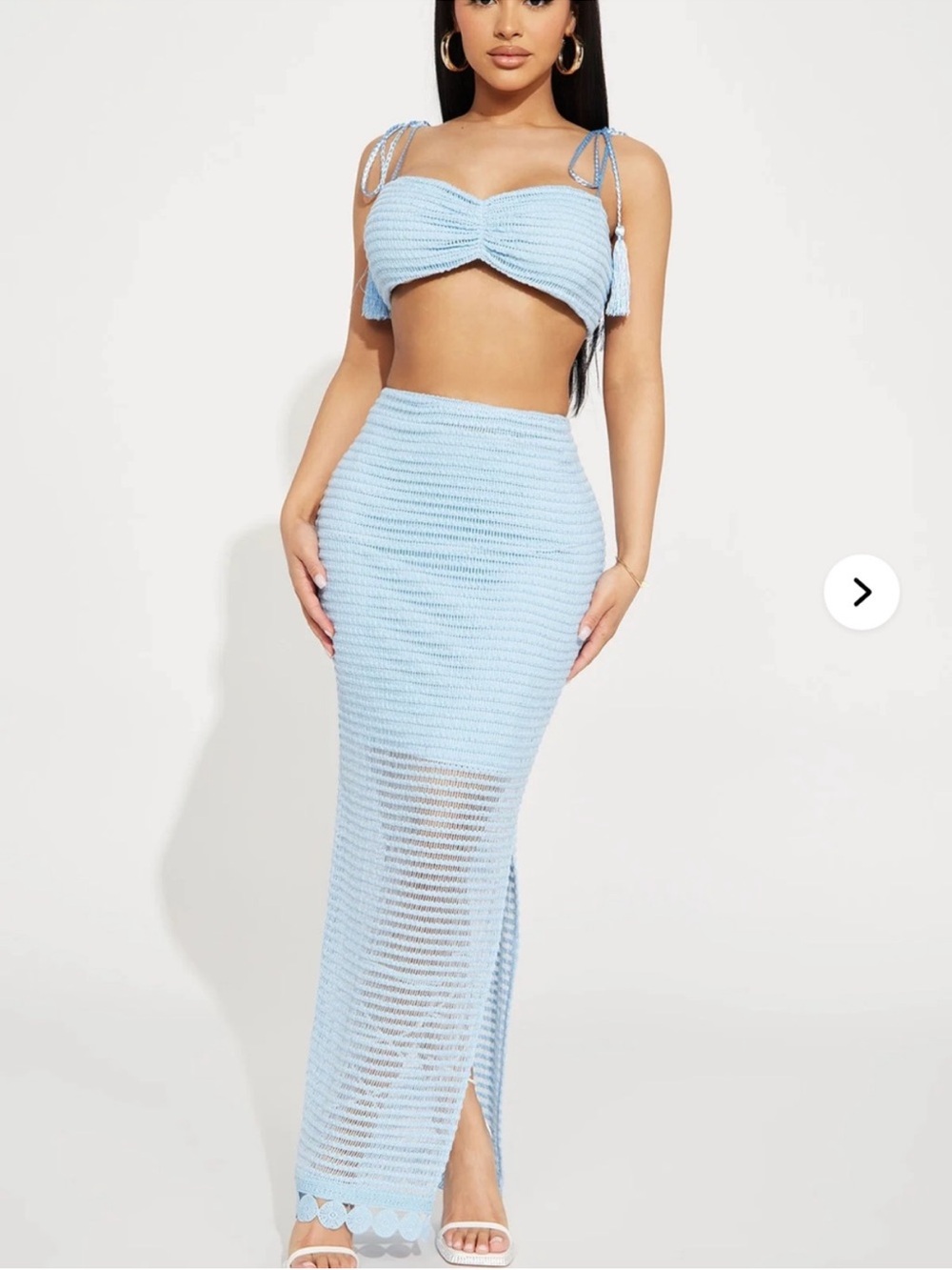 Fashion Nova Light Blue Crochet Maxi Skirt
